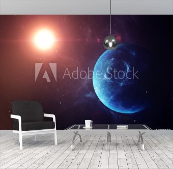 Picture of The Neptune with moons from space showing all they beauty